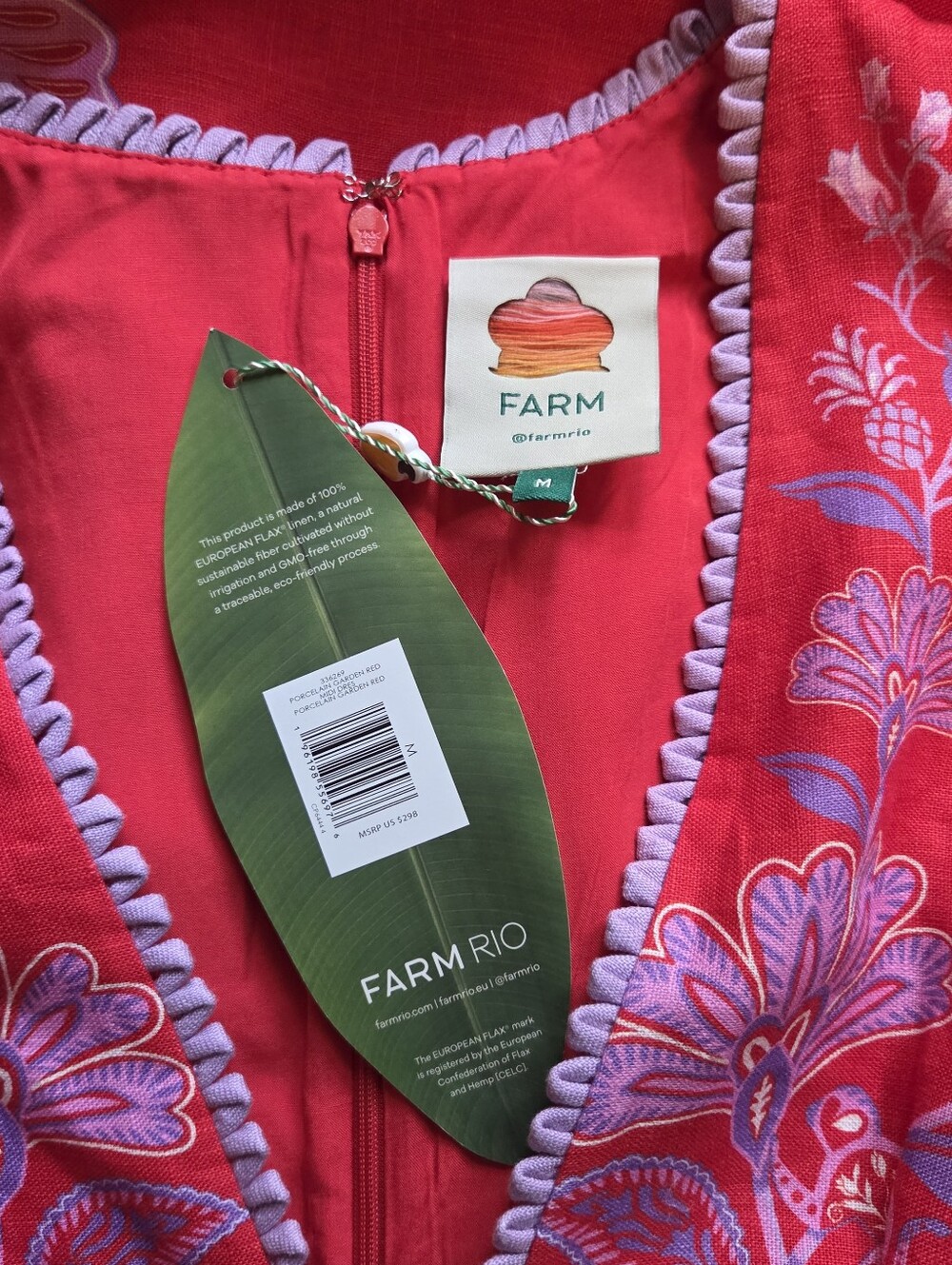 FARM RIO NWT Red Porcelain Garden Linen Midi Dress Medium - Picture 9 of 12